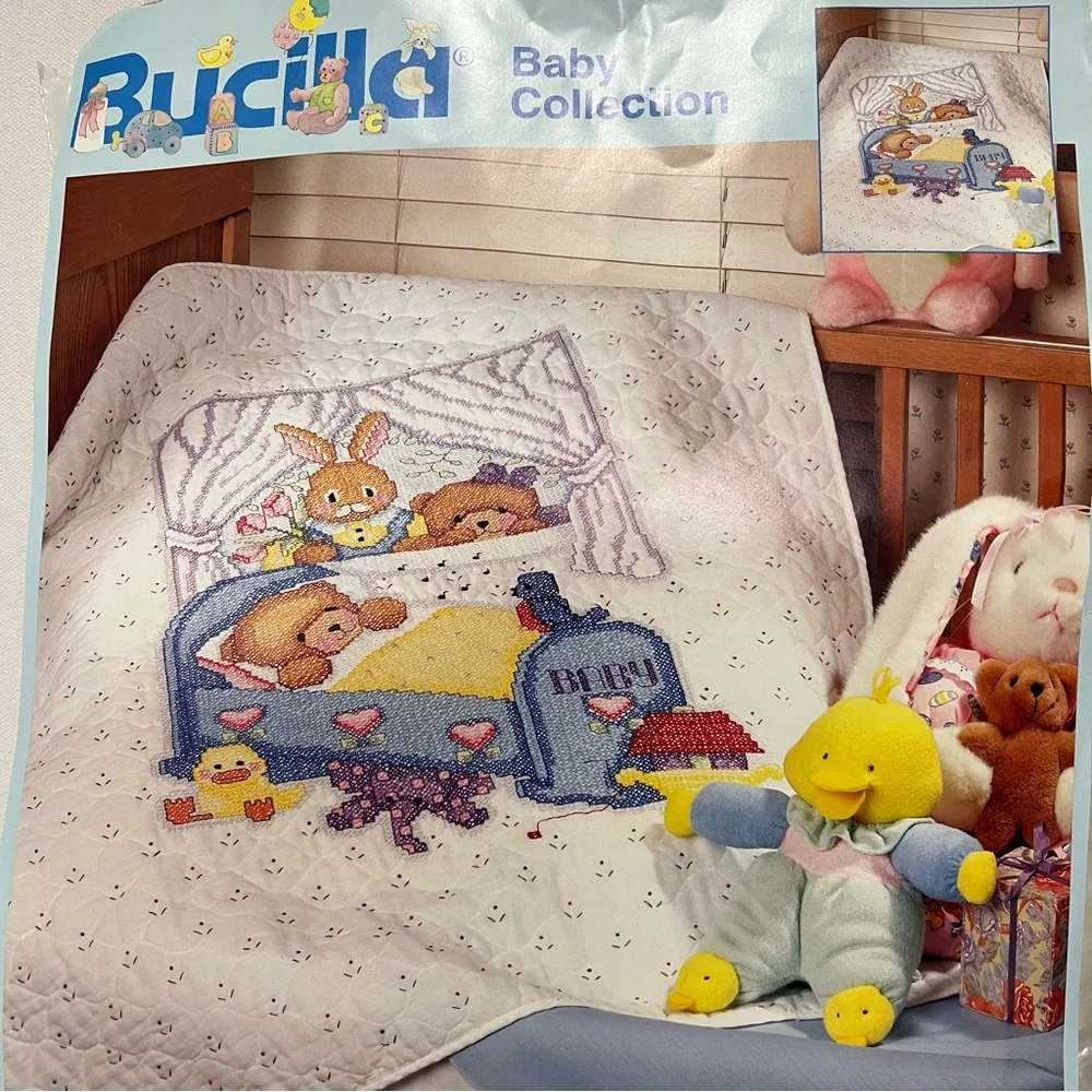 Bucilla Baby Collection Stamped Cross Stitch Quilt Kit Needlework  VTG
